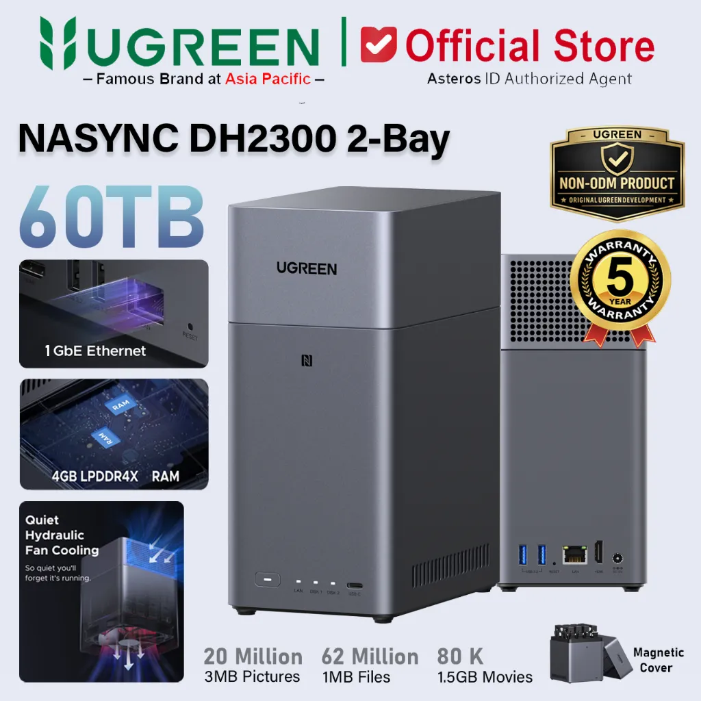 UGREEN NAS DH2300 2-Bay NAS Server 60TB Max 4GB RAM 1GbE Network Port With 4K HDMI Port