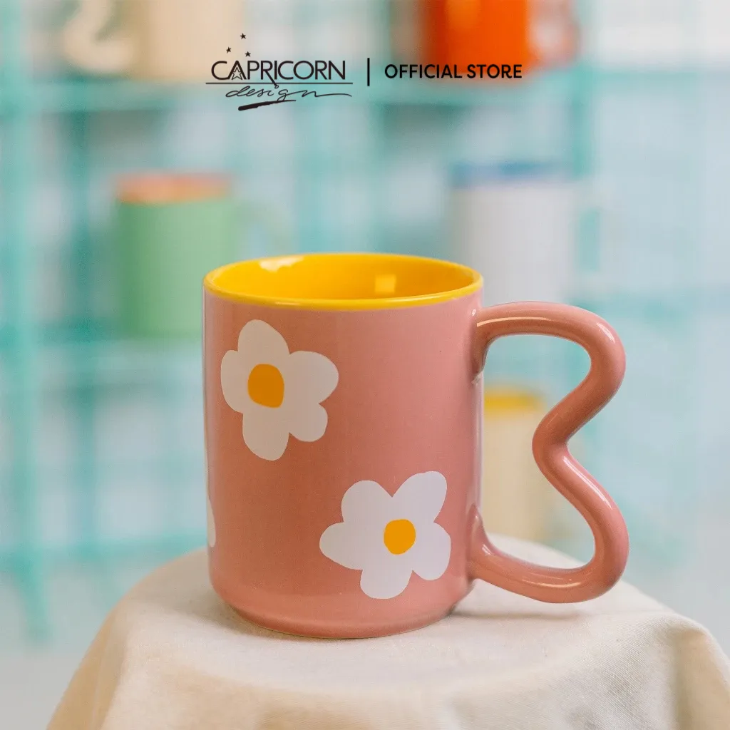 Capricorn Homeliving Mariposa Ceramic Mug Pink Flowers Gelas Keramik