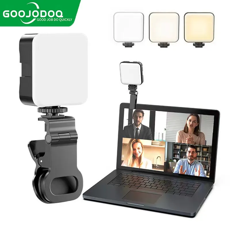 Goojodoq Selfie light portable Clip Fill Light LED Video Light Camera Light 3 Cold Shoe Mini Vlog Fill Lamp Panel Photography For Phone HP komputer Vlog DSLR Camera