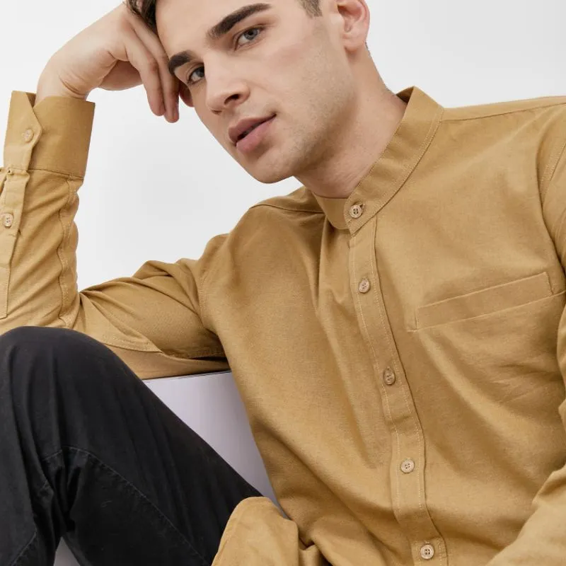 ALDEBARAN - Basic Kemeja Koko Polos Lengan Panjang Coklat Muda khaki