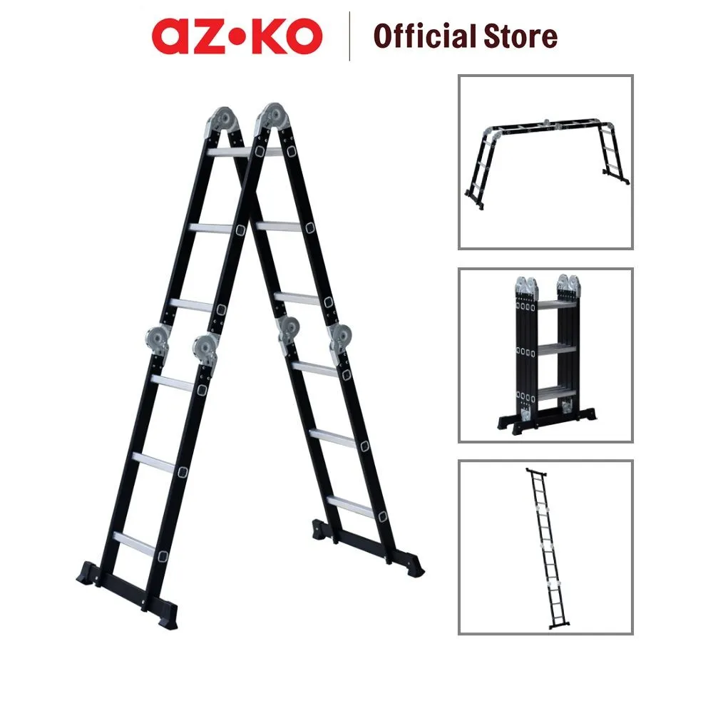 AZKO Krisbow 3 mtr Tangga Lipat Aluminium Steel 4x3 Step - Hitam Multifunction Household Ladder Peralatan Rumah  Tangga Buka Tutup Foldable Ladder