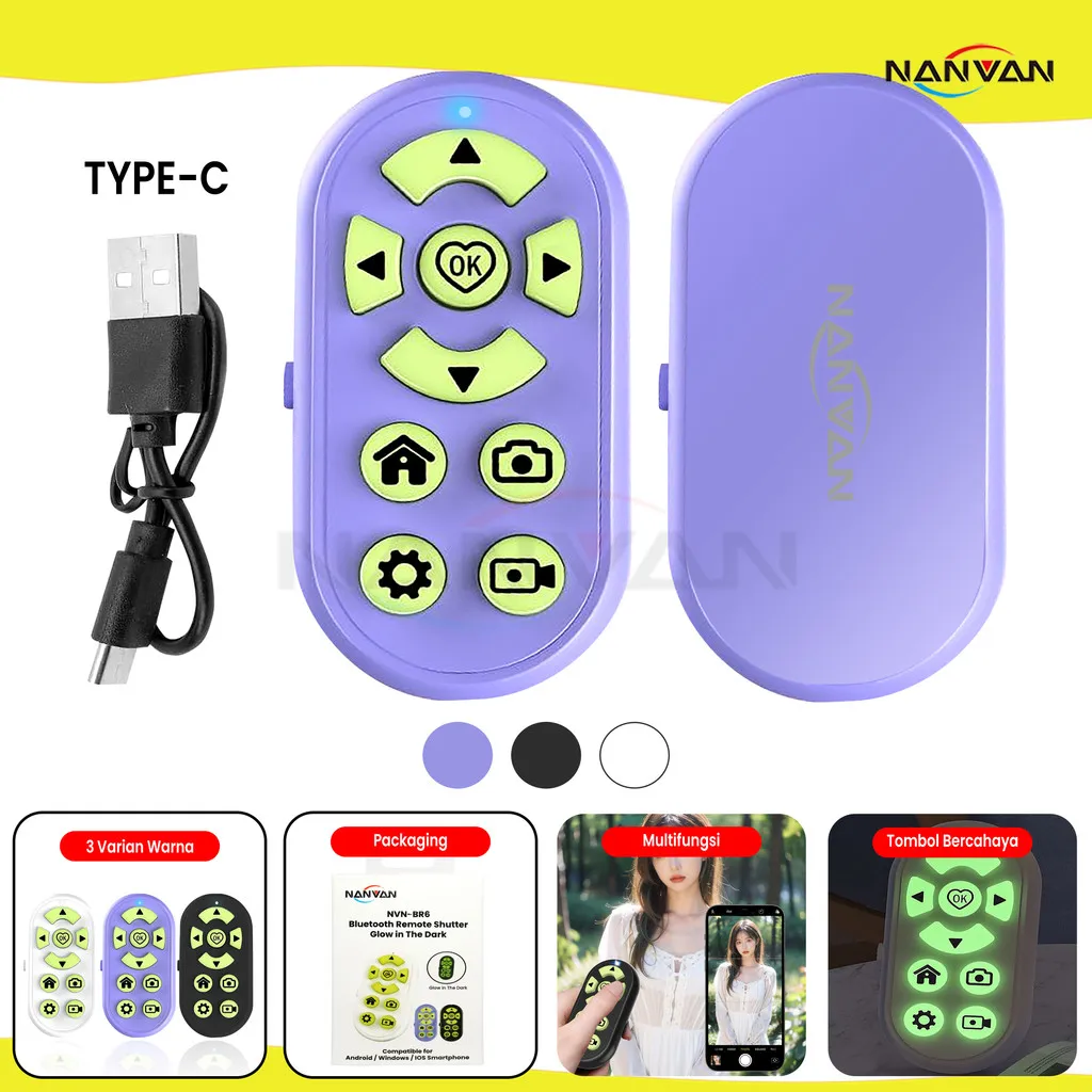NANVAN NVN-BR6 Tomsis Tombol Selfie Bluetooth Remote Shutter Luminos Recharging