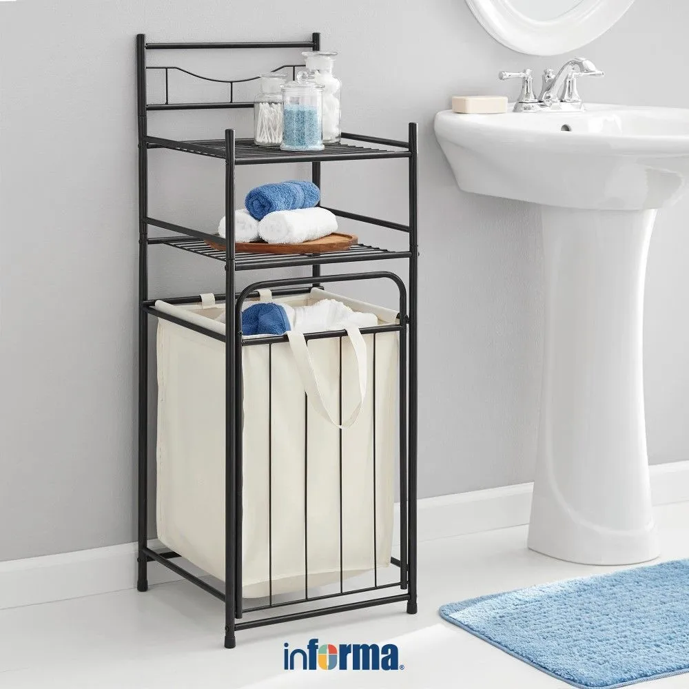Informa Brody Rak Kamar Mandi 2 Tingkat Dengan Keranjang Laundry Organizer Serbaguna Rak Sabun Shampoo Tempat Peralatan Mandi Bathroom Wall Shelves