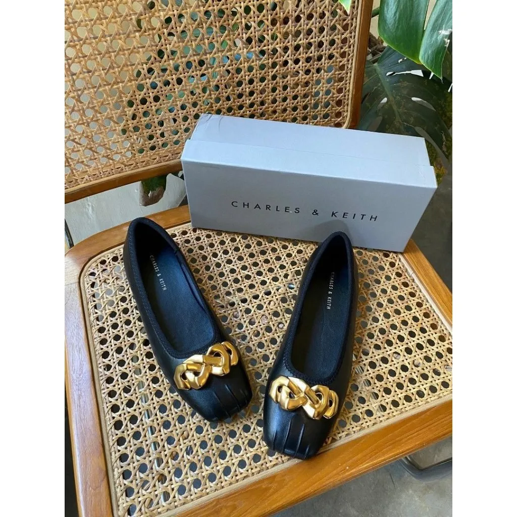 [2.2 Ramadan Fashion Sale] - Flat Shoes CK Ruched Square 2325-1 - Sweet Stuff Official