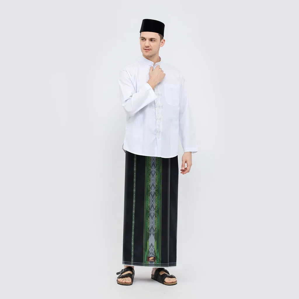 Sarung ATLAS Idaman 590 Jacquard Classic Motif A5-JPA Hitam Hijau 01