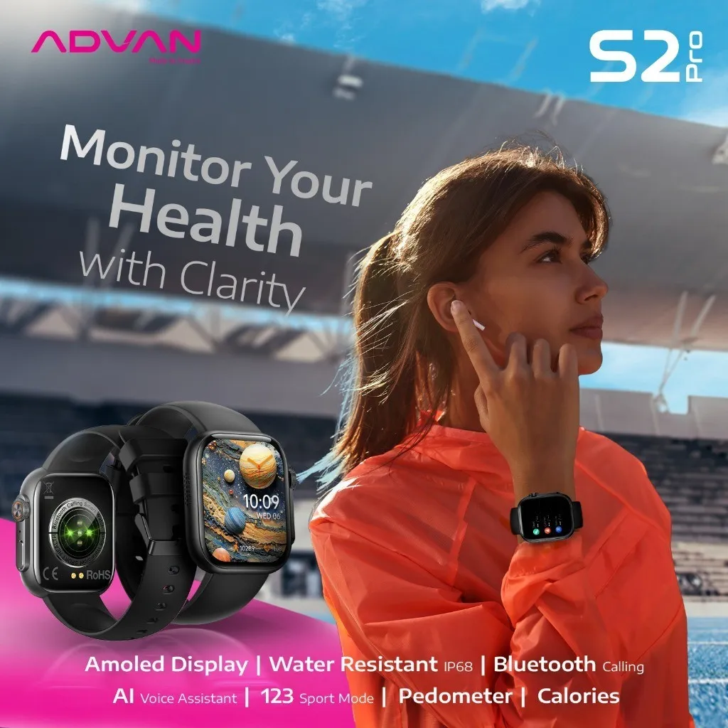 [PROMO SPECIAL] ADVAN Smartwatch S2 Pro AMOLED 1.95" Clear Display Ai Voice Baterai Tahan Lama 100+ Mode Olahraga