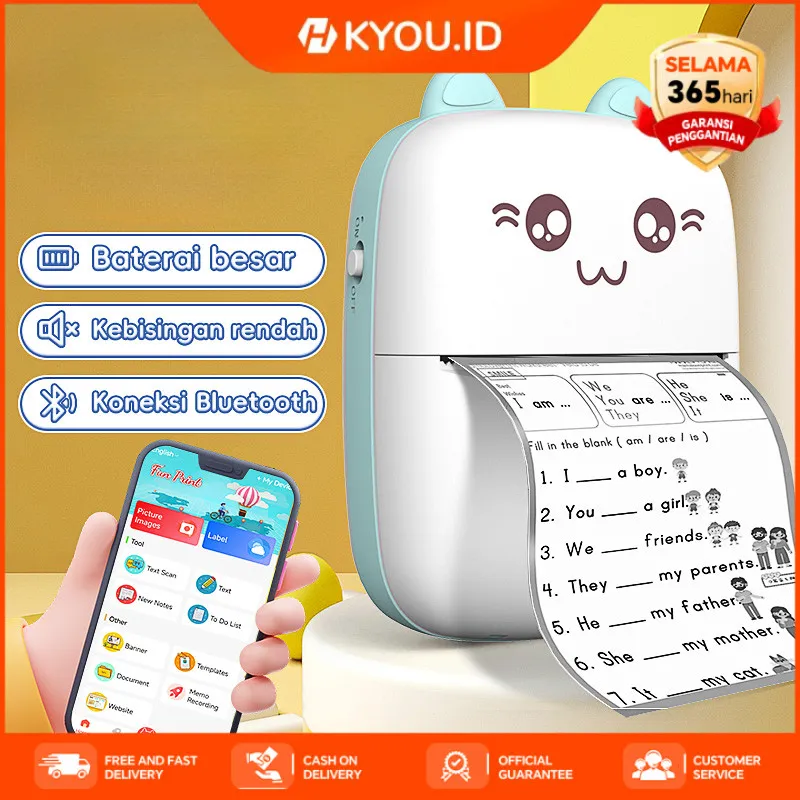 Kirim Sekarang Printer Termal Mini C15/C9 57mm Portabel Multifungsi Nirkabel Bluetooth Printer Saku Tanpa Tinta Dapat Diisi Ulang Pembuat Stiker Kartun Label Tanda Terima Kode Batang Ponsel Android IOS Gambar Foto Printer HD Garansi Satu Tahun