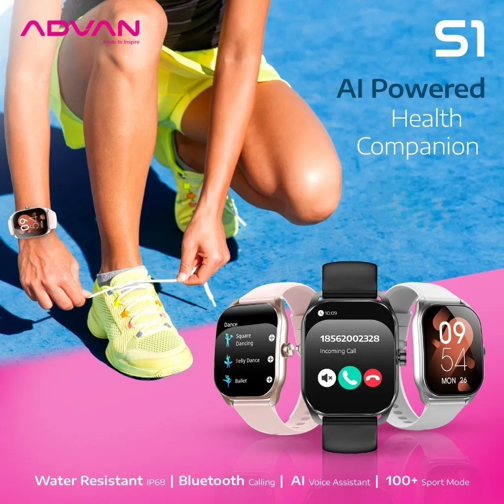 [SPL CICILAN 0%] ADVAN Smartwatch S1 | IPS 2.01” Curve Display | Ai Voice | Bluetooth Calls | Bluetooth 5.3 | 100+ Sports Modes | Long-lasting Battery