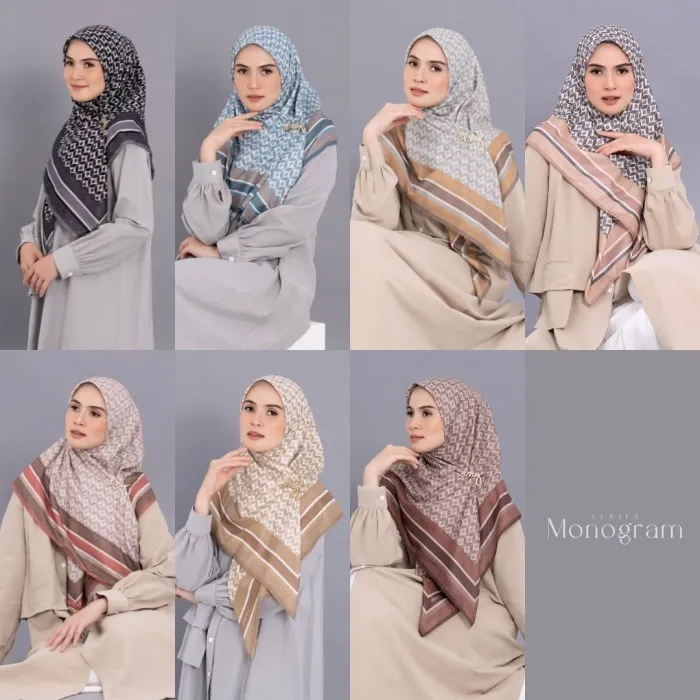 Hijab Motif Segi Empat Deenay New Monogram Series