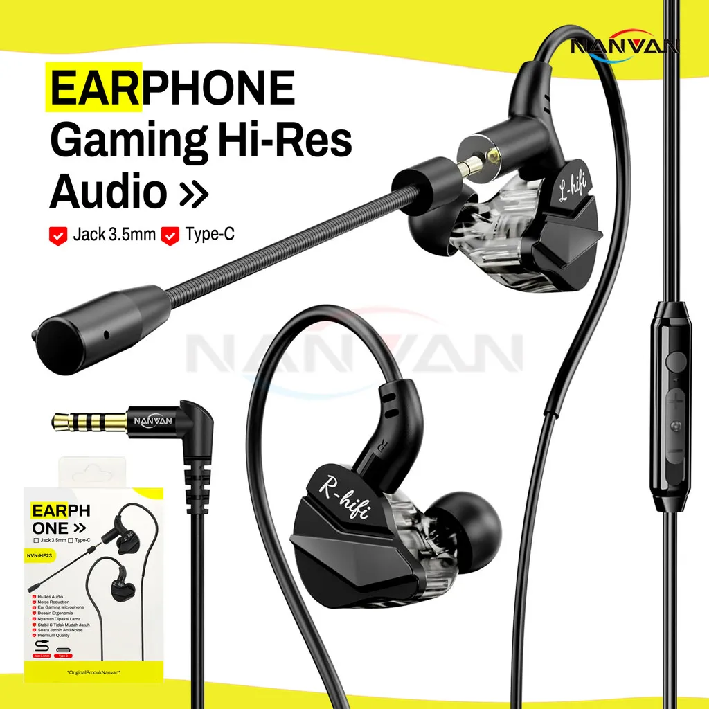NANVAN NVN-HF23 Headset Earphone Gaming Type-C / Jack 3.5mm Dengan Microphone Bisa Lepas Premium