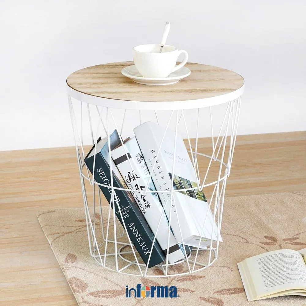 Informa Topaz Meja Tamu Dengan Penyimpanan - Putih Coffee Table Tamu Serbaguna Meja Sofa Furniture Rumah Aesthetic Keluarga Meja Kopi Keranjang Penyimpanan Rak Buku