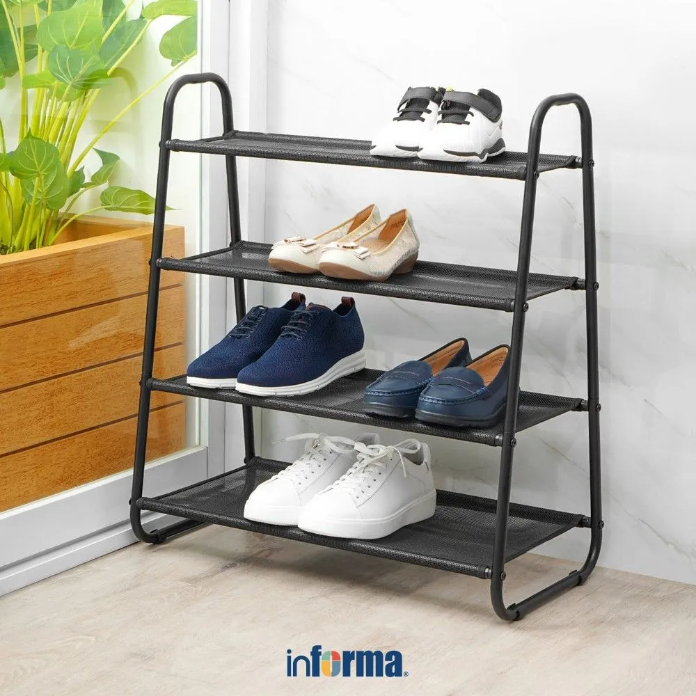 Informa Benneth Rak Sepatu 4 Tingkat - Hitam Shoe Rack Organizer Sandal Sepatu Kabinet Alas Kaki Tempat Penyimpanan Sendal