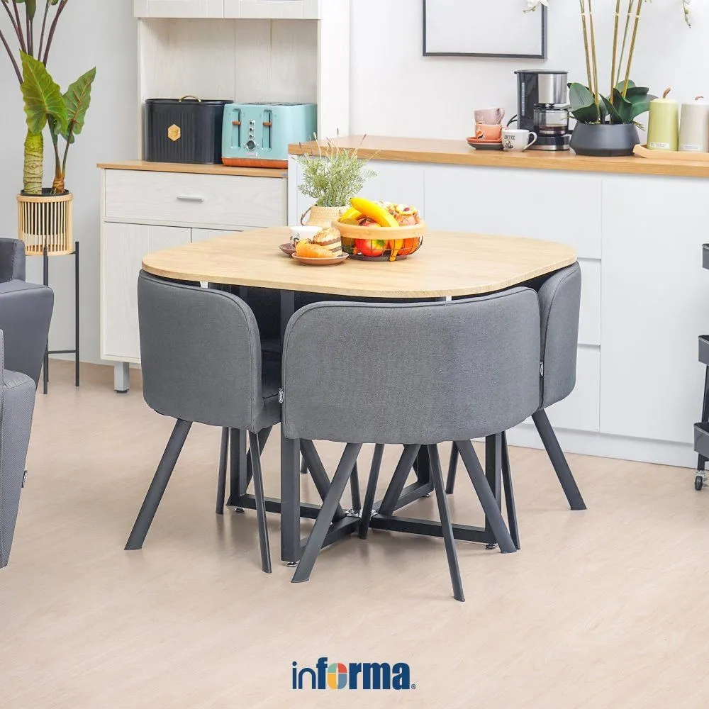 Informa Dutton Set Meja Makan 4 Kursi - Abu-Abu Oak Dining Table Set Meja Kursi Ruang Makan Aesthetic Furniture Dining Room