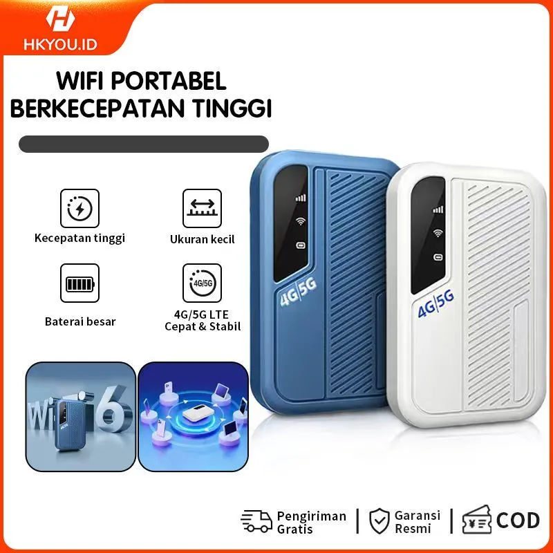 HKY Modem WiFi Portabel 4G LTE M34 | Mifi Router 300Mbps Unlock Semua Operator |Tahan 8-10 Jam | Support 10-12 Perangkat untuk Kerja Traveling Belajar Online