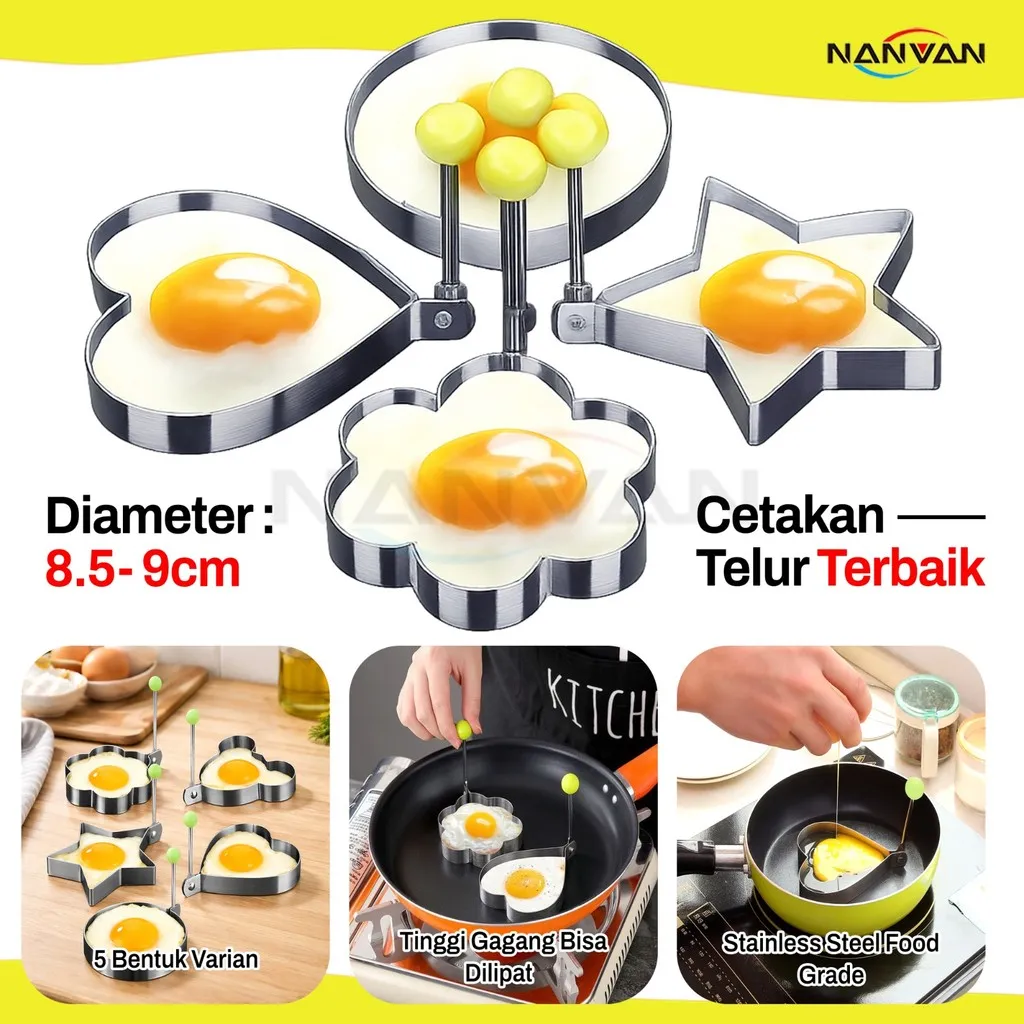 NANVAN NVN-HMLV16 Cetakan Telur Stainless Steel – Egg Mold Bentuk Lucu Anti Lengket