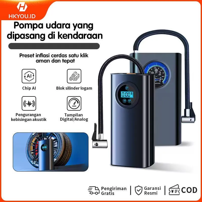 HKY Pompa Ban Motor Dan Mobil Electric Portable Electric Mobil Tampilan Cerdas Inflator Deteksi Tekanan Ban Nirkabel Portabel / Pompa Ban Elektrik