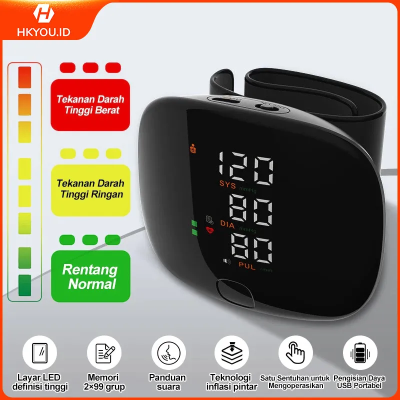 COD Tensimeter Elektronik Pergelangan Tangan Akurat Tinggi Alat Pengukur Tekanan Darah Otomatis dengan Suara untuk Kesehatan di Rumah Garansi satu tahun