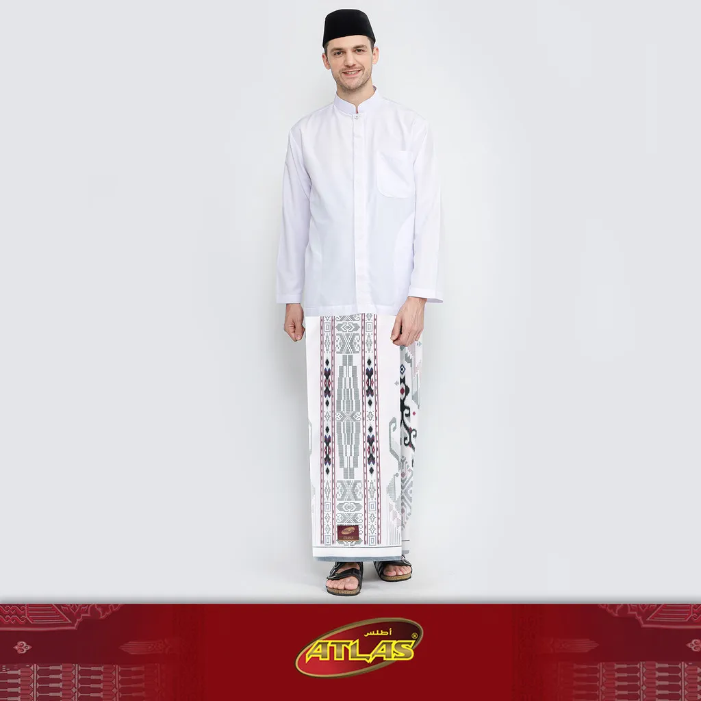 Sarung ATLAS Idaman 555 Kembang Motif BHS SGL Putih