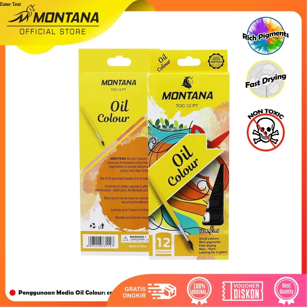 MONTANA Oil Colour Cat Minyak 12 Warna Smooth Rich Colors & Pigments TOC-12PT