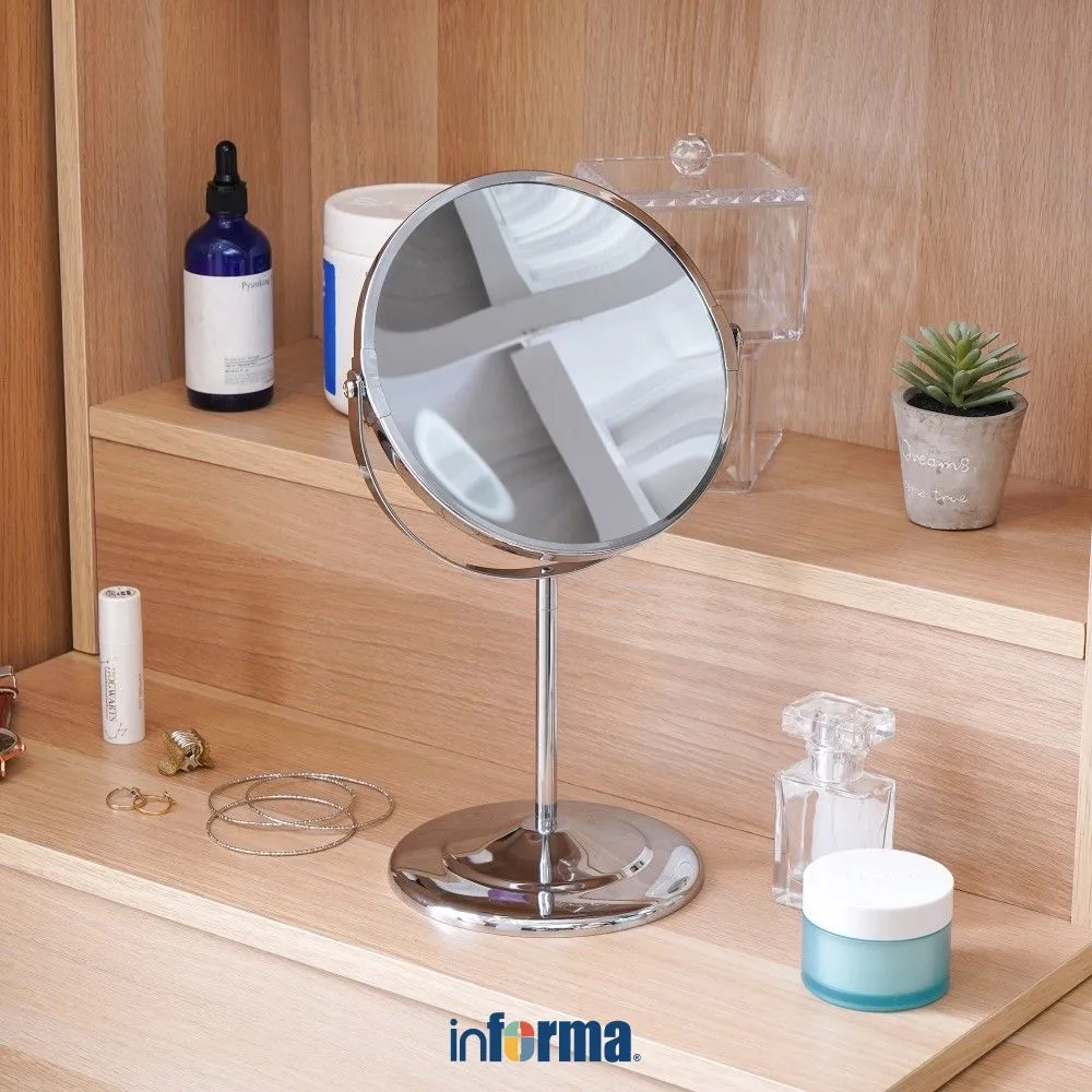 Informa Cermin Rias Meja Pembesaran 5X - Chrome Magnifying Mirror Kaca Zoom Makeup Kaca Rias Wajah Perlengkapan Kamar