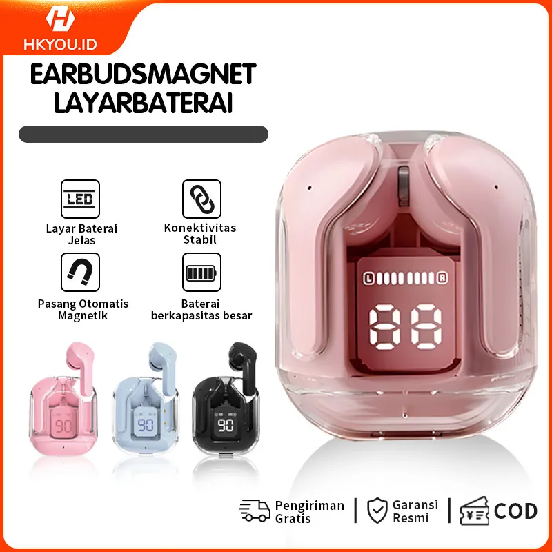 COD Headset Bluetooth TWS HK3 Headset Nirkabel Peredam Bising Cerdas Bodi Transparan Bluetooth 5.3 Super HIFI Bass Mikrofon Ganda Headset Sentuh