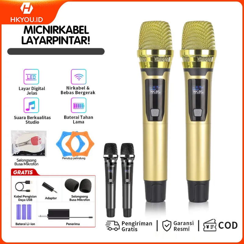 【HOT】Wireless Microphone Vocal Suara Terbaik Dual Handheld Mikrofon Bluetooth Nirkabel MIC Karaoke Digital Tanpa Kabel UHF Mikrofon-Garansi 1 Tahun