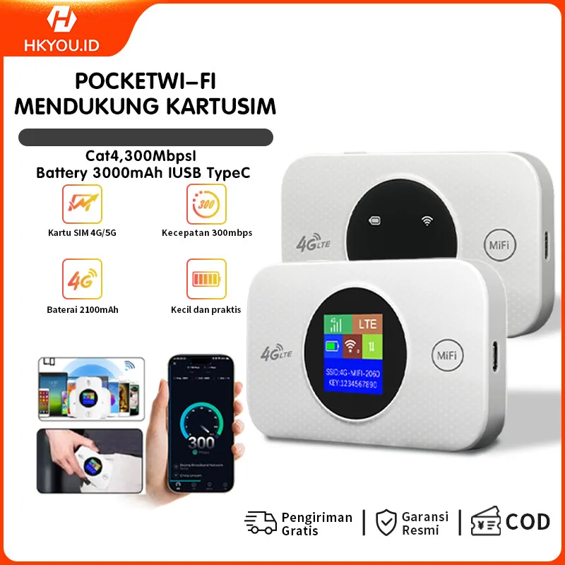 Modem MiFi Wifi 4G/5G 300Mbps Tidak Terkunci Semua Operator Seluler Portabel WiFiZ Plug and Play Mendukung 10 Perangkat