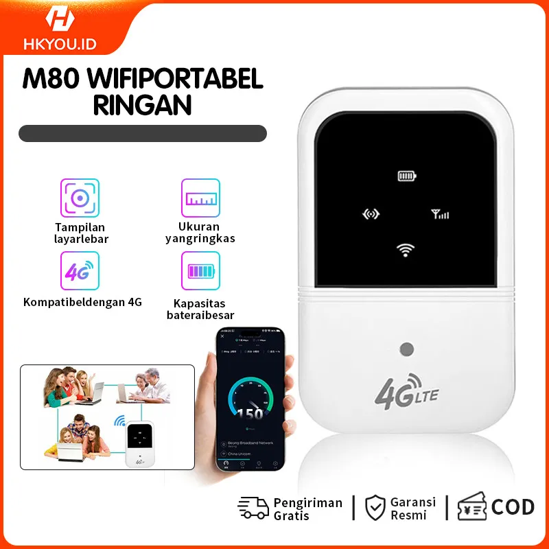 M80 Portable Modem WiFi Router Mobile WiFi Layar besar baterai tahan lama 150Mbps Mifi 4G LTE Hotspot Unlocked 4G All Operator