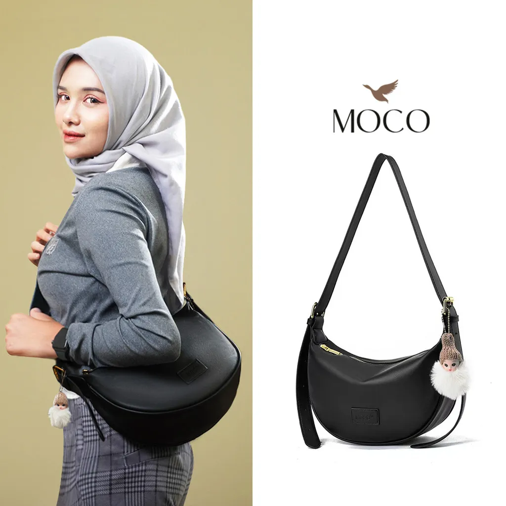MOCO OFFICIAL - Nina Hobo Bag Fashion Tas Selempang Wanita Crybaby Bag Charm Bulu Half Moon Sling Bag 2239