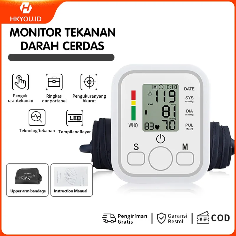 COD Garansi 12 bulan HK YOU Alat Cek Pengukur Tekanan Tensi Darah Digital Tensimeter Sphygmomanometer Blood Pressure Monitor Dengan fungsi suara