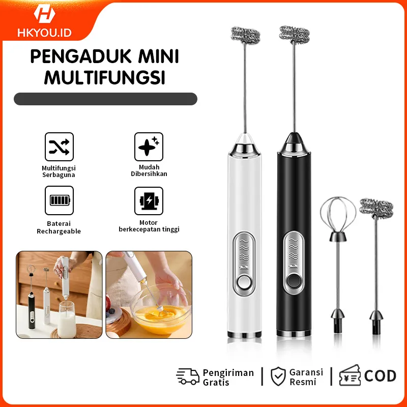 【COD】2 In 1 USB Tiga Kecepatan Dapat Diisi Ulang Pengocok Telur Listrik Mini Blender Wiski Kopi Mixer Gadget untuk Rumah Double Head Milk Baking Bar