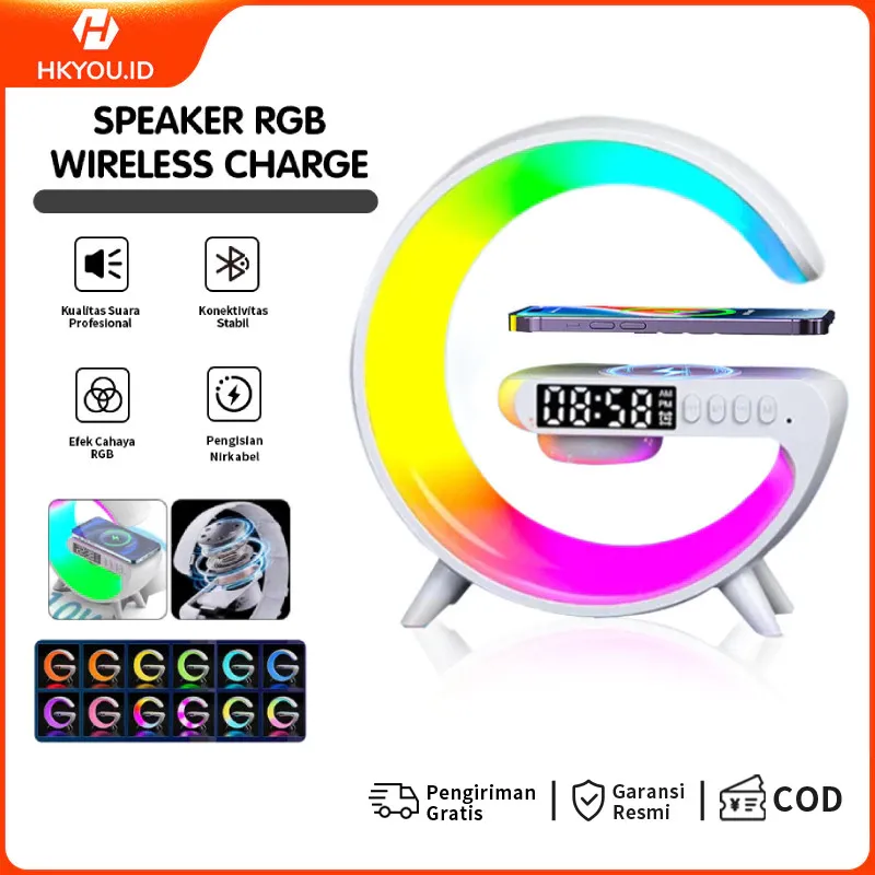 G63 Selamat malam Multifungsi Nirkabel Pengisian Desktop Jam Alarm Speaker Speaker Bluetooth Speaker Warna Lampu Malam Lampu Suasana Stasiun Pengisian Cepat Ornamen Desktop hadiah kreatif