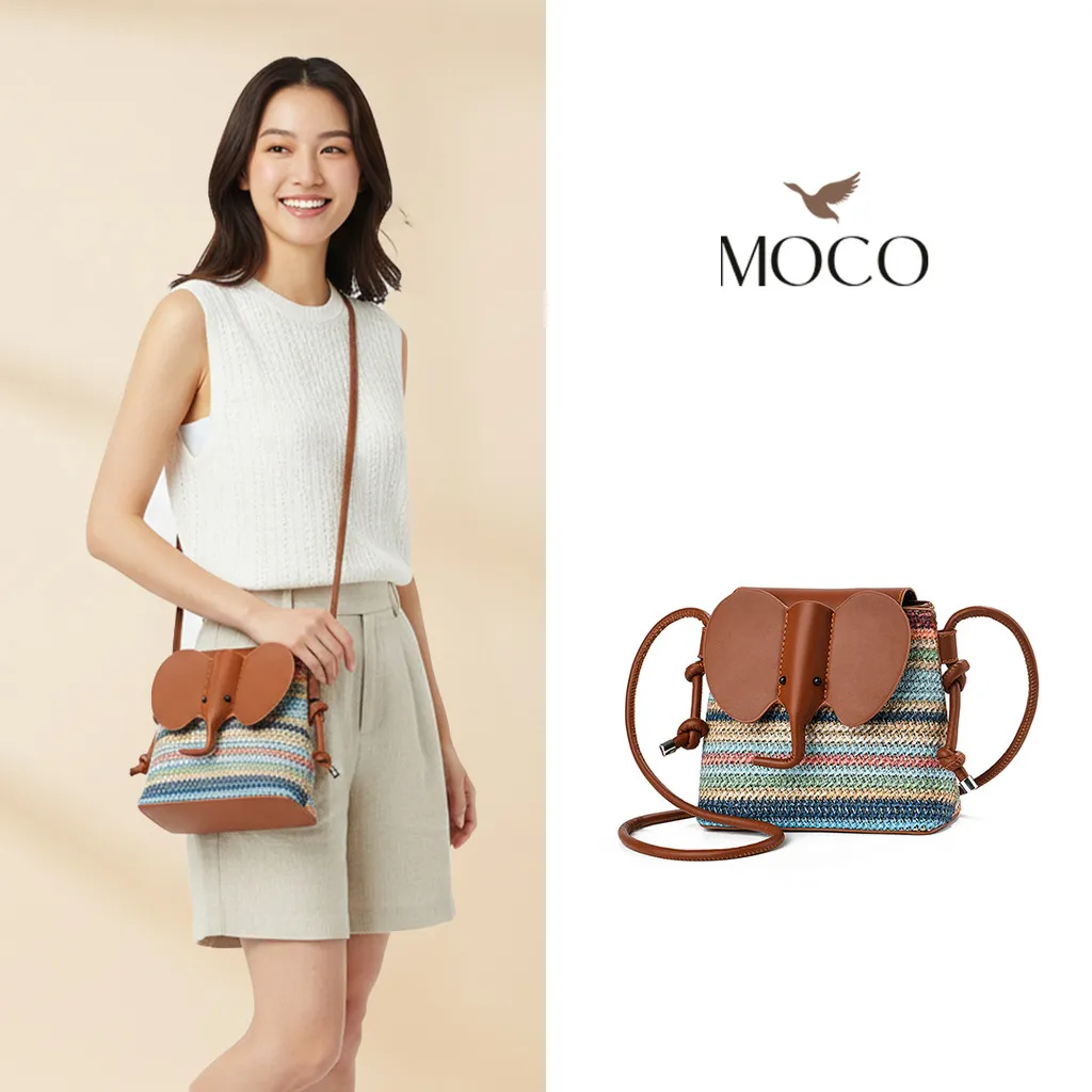 MOCO OFFICIAL - Raina Bag Fashion Tas Sling Bag Wanita Tas Selempang Bentuk Gajah Motif Rajut Tali Adjustable C10