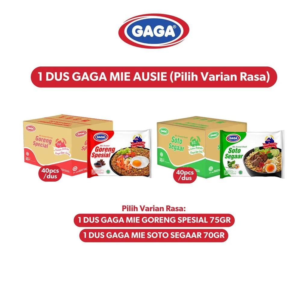 [1 DUS isi 40 PCS] GAGA Mie Ausie Pilih Varian Rasa - Instant Noodles, Makanan, Food