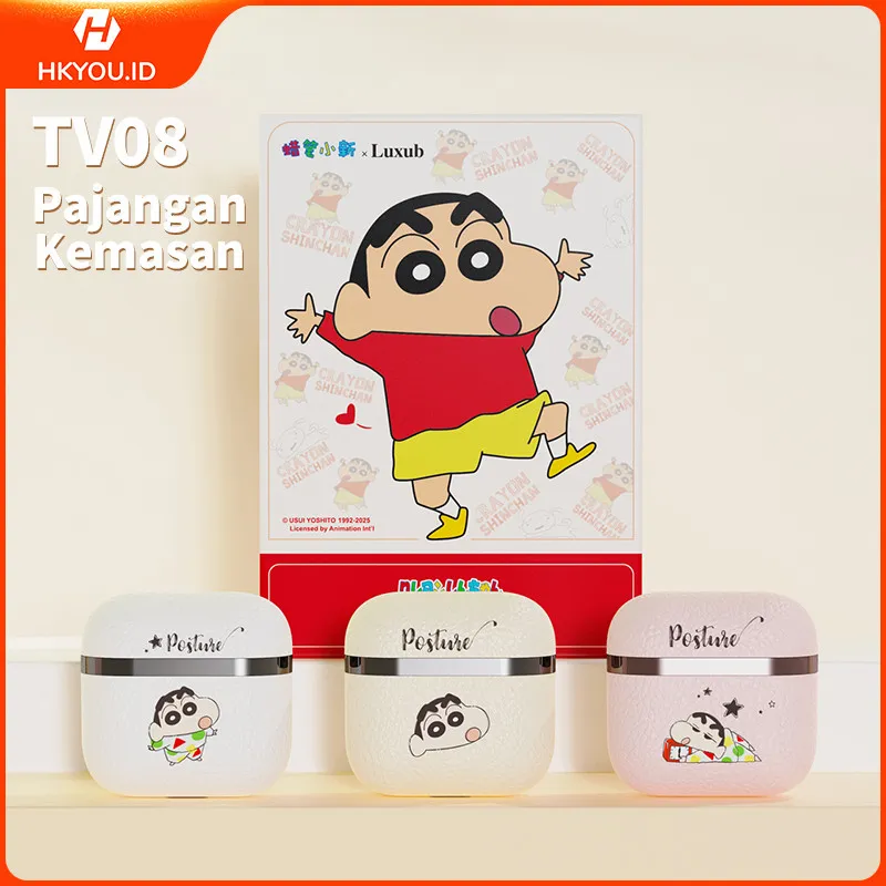 HKY Crayon Shin-chan TV08 Earbuds Bluetooth 5.3 Low-Latency Anti Kebisingan Suara Stereo HD Baterai Tahan 12 Jam Ringan Nyaman Cerdas Tekstur Kulit Pilihan Warna Putih Pink Krem
