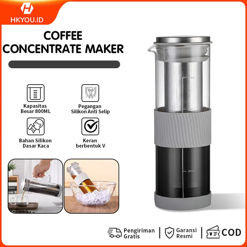 HKY Multifungsi Cold Brew Pot 800ML/1 Liter Saringan Baja Kelas Makanan DIY Teh Buah Bunga Mudah Dibawa Outdoor Coffee Set