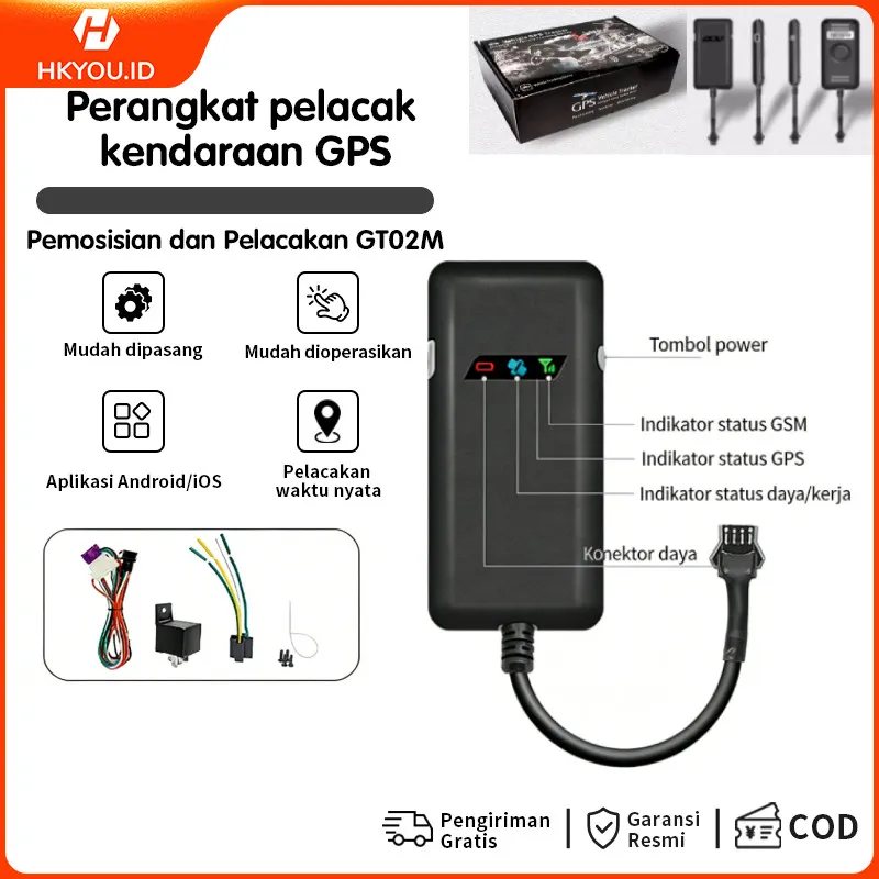 HKY GT02A GPS Tracker Mobil Motor APP - Pelacak Kendaraan GSM GPRS Waktu Nyata Anti Maling Pencari Lokasi