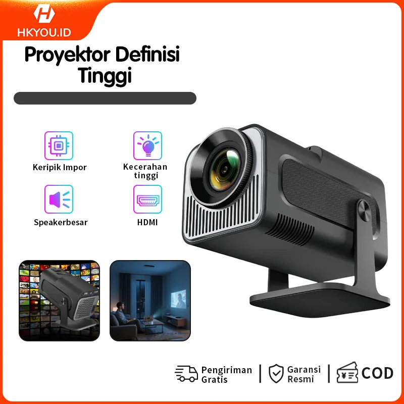 HY320 Mini Smart Proyektor Android 11.0 1080P Native 4K Full HD 2G+16G ROM 10000 Lumens WiFi6 Bluetooth Dual Band 2.4G&5G 270° Disesuaikan HP ke Dinding LCD TV Asli