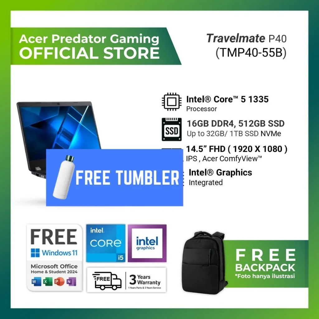 ACER TRAVELMATE P40 I5 1335 16GB 512GB WINDOWS 11+OFFICE 14.0WUXGA IPS GREY