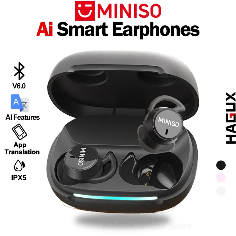 MINISO MS217 Earphone Terjemahan AI Wireless Bluetooth V6.0 MINI TWS Sleep Earphones In-Ear earbuds Comfortable to Wear, Lightweight and Portable Terjemahan waktu nyata dari 134 bahasa asing IPX5 HIFI
