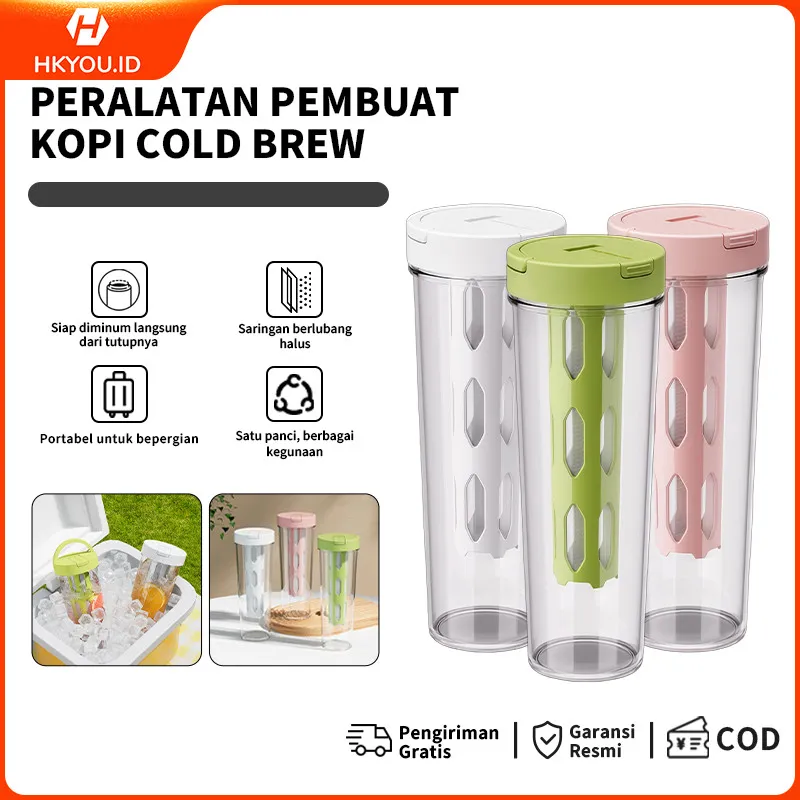 HKY Cold Brew Kopi Kapasitas Besar 1000mL dengan Filter Pegangan Tahanan Makanan Teko Kedap Udara Rumah Tangga