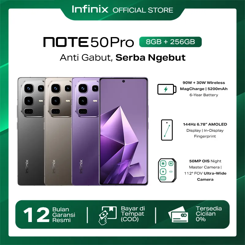 Infinix Note 50 Pro 8/256GB - Up to 16GB Extended RAM - Helio G100 Ultimate - 6.78” FHD+ Amoled - 50MP OIS - 5200 mAh - NFC