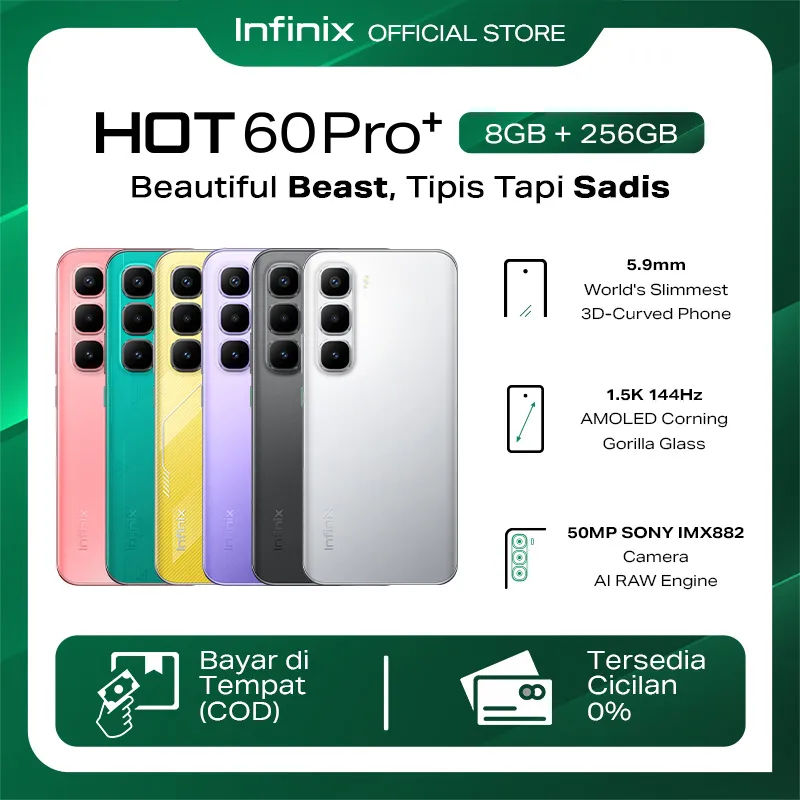 Infinix Hot 60 Pro+ 8/256GB - Up to 16GB Extended RAM - Helio G200 - 6.78 inch 1.5k AMOLED - 50MP - 5160 mAh - NFC