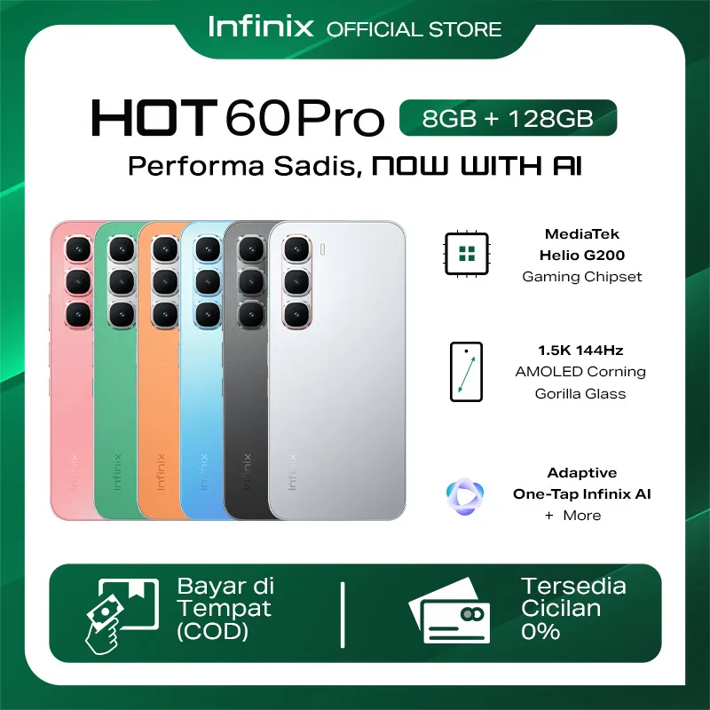 Infinix Hot 60 Pro 8/128GB - Up to 16GB Extended RAM - Helio G200 - 6.78 inch 144Hz AMOLED - 50MP - 5160 mAh - NFC