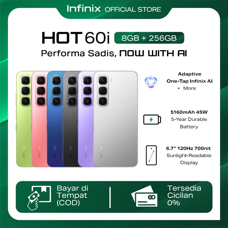 Infinix Hot 60i 8/256GB - Up to 16GB Extended RAM - Helio G81 - 6.7 inch 120Hz HD+ - 50MP - 5160 mAh - NFC