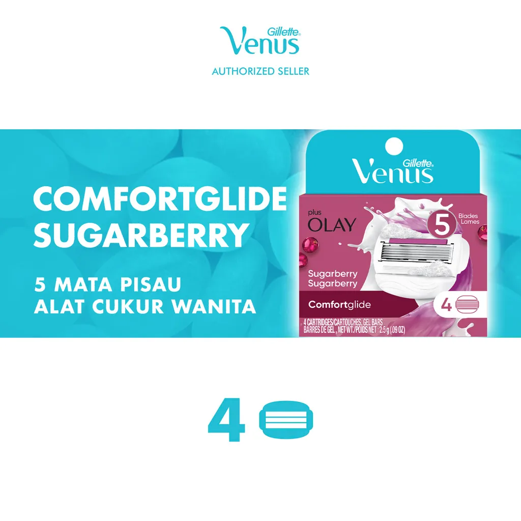 Gillette Venus Alat Cukur Wanita Comfortglide Olay Pisau Cukur Isi 4 Refill  Isi Ulang - Kulit Mulus