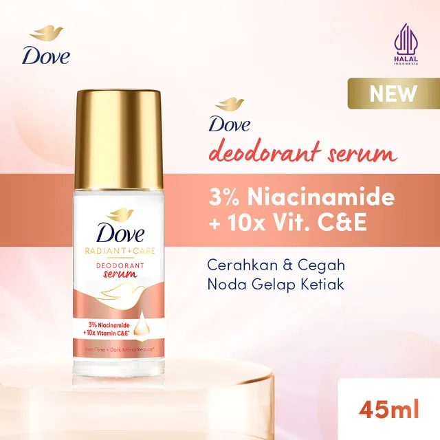 Dove Deodorant Serum Roll On 3% Niacinamide + 10x Vitamin C&E, Cerahkan dan Cegah Noda Gelap Ketiak 45ml