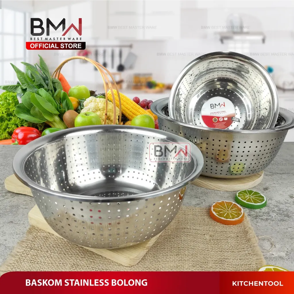 BMW Kitchen Ware - Baskom Stainless Saringan Dapur Multi Bolong  Tebal Cuci Sayur Wadah tempat buah