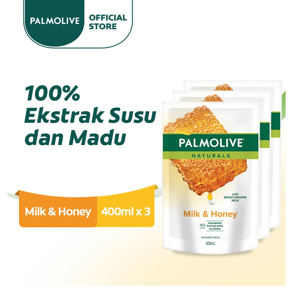 Palmolive Naturals Shower Gel Milk & Honey Pouch 400ml - Sabun Mandi Cair (3pcs)