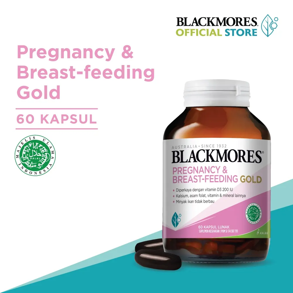 Blackmores Pregnancy & Breast - Feeding Gold 2 Kapsul Sehari Mengandung Asam Folat, Vitamin & Mineral Lainnya Isi 60 Kapsul (Multivitamin Kehamilan & Menyusui) BPOM Halal